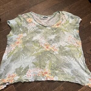 J.Jill Love Linen - Tropical floral V-neck short sleeve t-shirt, L